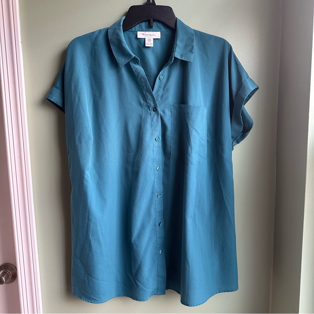 Motherhood Maternity Button Up Short Sleeve Blouse